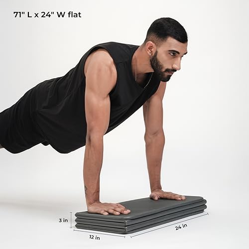 Image of Permo Fitness Mat, 12mm Foldable High Density TPE Multi-Purpose Yoga Mat with Carry Strap, Workout Mat, Non-Slip Surface,Portable & Lightweight for Excercise,Stretching, Pilates Men Women