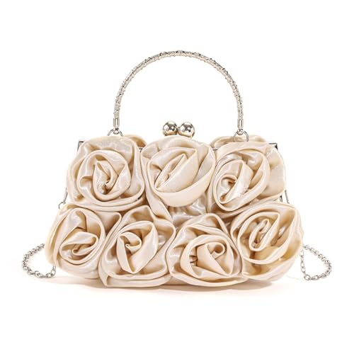 Sats à main de mariée avec rose 3D pochette de soirée chic en satin