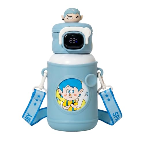 Image of Mee Mee Zippy Sippy 500ml Kids Stainless Steel Water Bottle with Smart Temperature Display | SS316 Steel | 3 Drinking Modes | Leak-Proof Insulated Hot & Cold Bottle | BPA-Free | 2-10 Years (Blue)