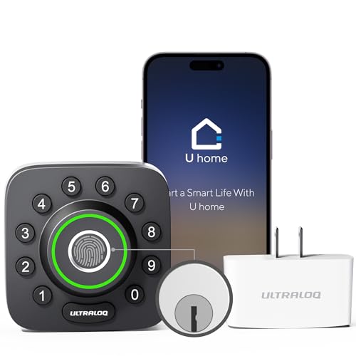 ULTRALOQ U-Bolt Pro Smart Lock with WiFi Bridge, 7-in-1 Fingerprint Keyless Entry Door Lock, App Remote Control, Backlit Keypad, Auto Unlock, Front Door Smart Deadbolt, IP65 Waterproof, 1Yea
