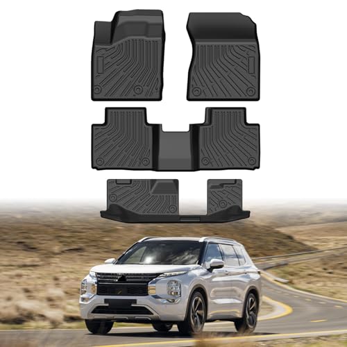 Mixsuper Outlander Floor mats-Floor mat for Mitsubishi Outlander 2022-2025 (Not phev or Sport) All Weather TPE Rubber Floor Liners Protection for Outlander Accessories 3 Row Anti-Slip Car Mats Black