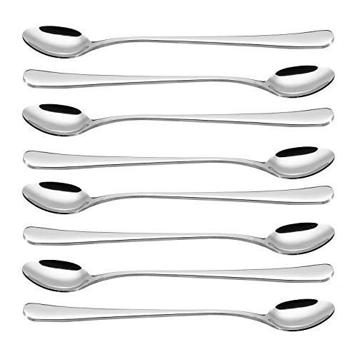 Vinsani Latte Spoons, Set of 8 Long Handle Spoons, Stainless Steel Coffee Spoons Tea Spoon Ideal for Latte Coffee, Espresso, Hot Chocolate, Hot Drinks, Dessert & Ice Cream Sundae - 7.8 inch (Silver)