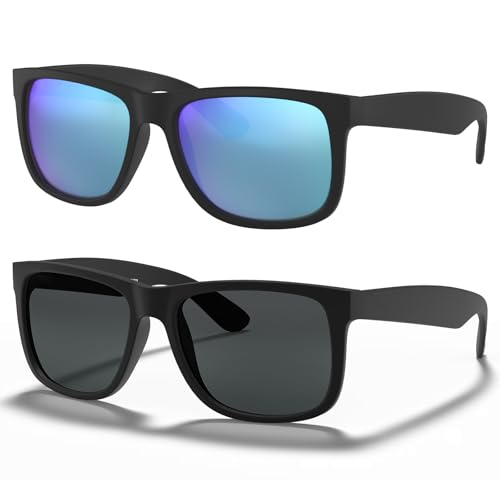 STGATN Polarized Mens Sunglasses, 2 Packs, No Slip Matte TR90 Frame, UV Protection ST065