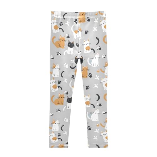 Cat and Gray Background Girls Leggings Athletic Pants Tights Stretch Bottom2
