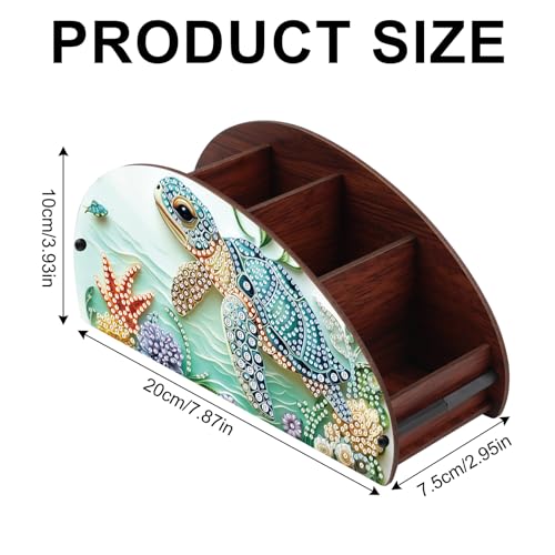 Image of DIY Diamond Painting Storage Box, Sea Turtle Design 5D Rhinestone Diamond Art Case Multi-Compartment Wooden Tabletop Organizer for TV AC Remotes Makeup Brushes Pens Desktop Craft Storage