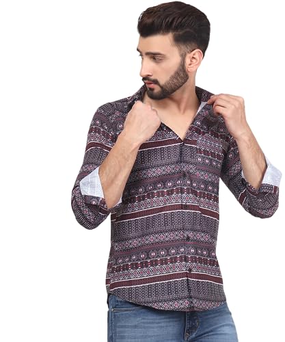 Image of TB Trybuy.in Fusion Men's Printed Full Sleeve Casual Linen Shirt