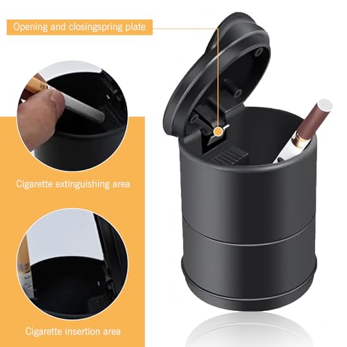 Image of Car LED Ashtray with Lid, Flame Retardant Heat Insulation High Temperature Resistant Liner Ashtray, Separate Easy Clean Construction Accessories, Universal for Most Cars (Black)