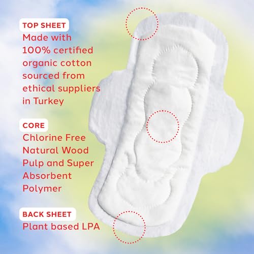 Image of August Menstrual Organic Cover Pads for Women, Super Absorbency, 16 Organic Cotton Super Pads, Compostable Wrappers, Fragrance Free, Sanitary Napkins with Wings