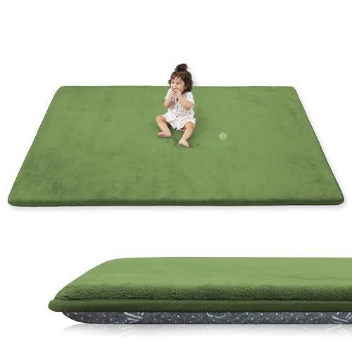 Image of 1.3 inch Thick Foam Play Mat 50x50 Baby Floor Playmat Nursery Rug Olive | Memory Mat for Baby to Play Waterproof Easy Care with Non-Slip Tummy Time Play Mat for Playroom Classroom