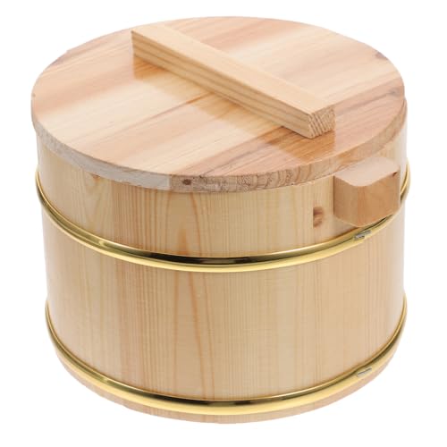 NUOBESTY de Madera para Arroz Sushi con Tapa Contenedor Compacto y Seguro para Mezclar Arroz Cocido para Restaurantes Japoneses y Coreanos Color Natural