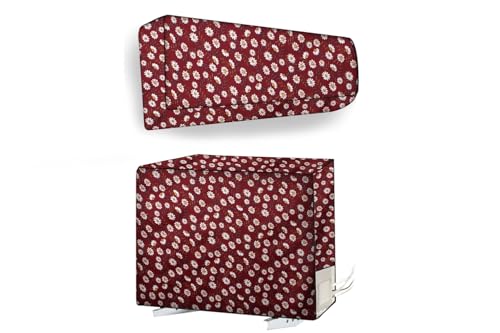Image of The Furnishing Tree 2 Ton Split AC Cover for Indoor and Outdoor Units Floral Pattern Red White