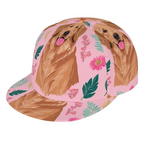 Fashionable Baseball Cap Cute Golden Retriever Dog Pink Dad Cap for Women Men Teens, Fitted Quick Dry Golf Cap Headwear