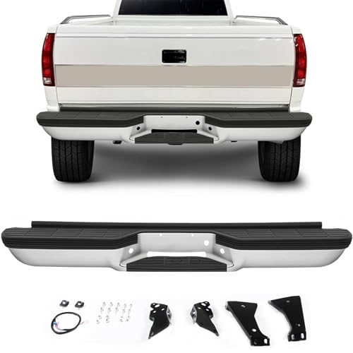 Rear Step Bumper Assembly Fit for 1988-2000 Chevy Silverado GMC Sierra C1500 C2500 K1500 K2500 W/Strip Fleetside/Styleside Chrome Steel Back Bumper without Parking Sensor Holes Replace for GM1101109