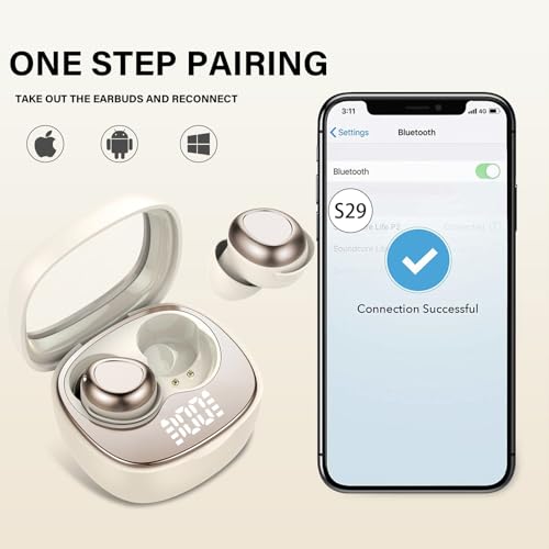 Image of Wireless Earbuds, Hybrid ANC 40dB Noise Cancelling Headphones, 45H Playtime, Bluetooth 5.4, 10mm Drivers with 5 EQ, ENC Dual Mic, IPX7 Waterproof, Transparent Mode, Digital Battery Display White