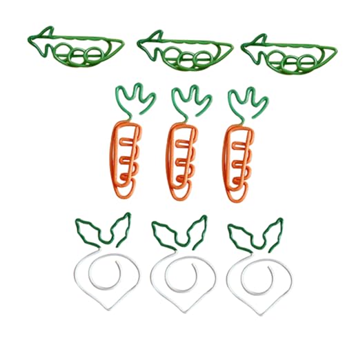 LOLIPPYY 9個 小型かわいいキャラクター文具ペーパークリップ にんじん 白にんじん えんどう豆デザイン 書類整理 ファイル固定用 学校 オフィ