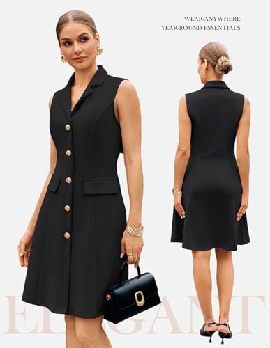 Image of GRACE KARIN Work Dresses for Women 2026 Sleeveless Button Business Midi Dress Notch Lapel V Neck Formal Office A Line Dresses