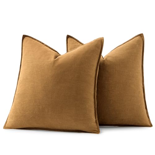Image of MIULEE Decorative Linen Euro Sham Pillow Covers 22x22 Inch Hazel Boho Farmhouse Neutral Couch Throw Pillows for Bed Pack of 2 Accent Modern Pillowcase Sofa Livingroom Home Decor