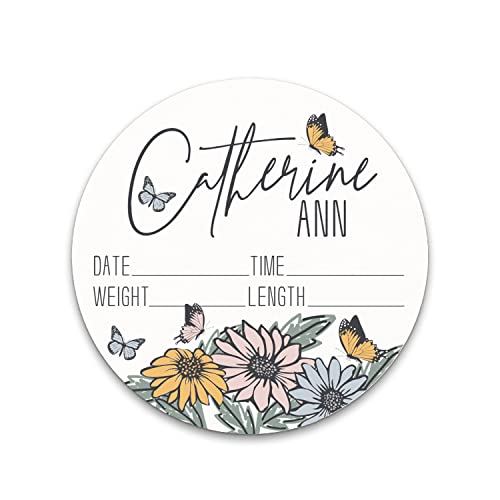 Birth Stat Sign Personalized for Newborn Baby, Butterflies Design, Crib & Nursery Decor, Photography Prop, Baby Shower Gifts, Gender Reveal, Pregnancy Announcement, Hickory Hollow Designs