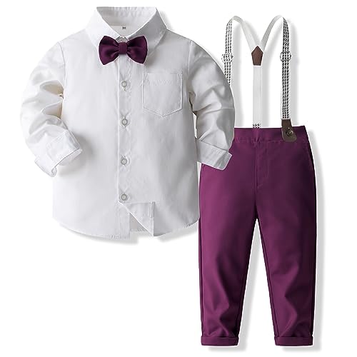 Kimocat Baby Boy Clothes Gentleman Clothing Suit for Newborn Baby Bow Tie Shirt + Suspender Trousers