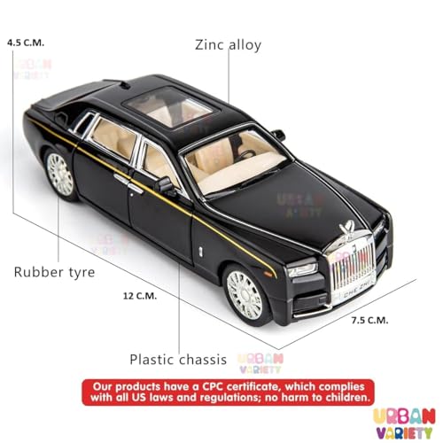 Image of Rolls Royce Phantom Diecast Toy Car - 1:32 Scale Metal Luxury Car Model with Openable Doors, Bonnet & Boot, Pull Back Action, Sound & Light, Collectible Toy Car (Colors as Per Stock)