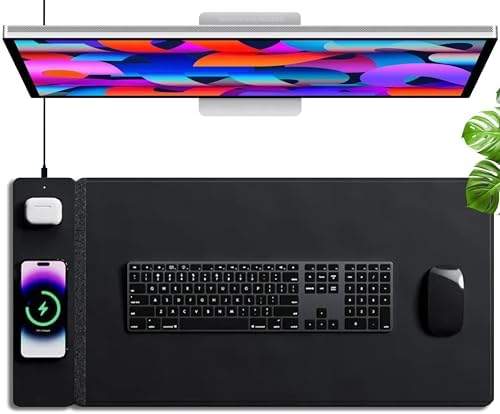 Wireless Charging Desk Pad, Large Non-Slip Reversible Felt & Vega...