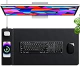 burotic Wireless Charging Desk Pad, Large Non-Slip Reversible Felt & Vegan PU Leather Desk Mat, Waterproof, Detachable Magnetic Panel - Organize, Charge 2 Devices, Apple & Android Compatible - Black