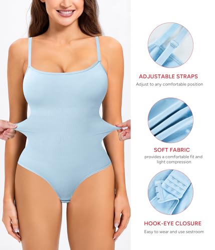 Image of Nebility Shapewear Bodysuits for Women - Tummy Control Square Neck Bodysuit Seamless Full Body Shaper Going Out Top