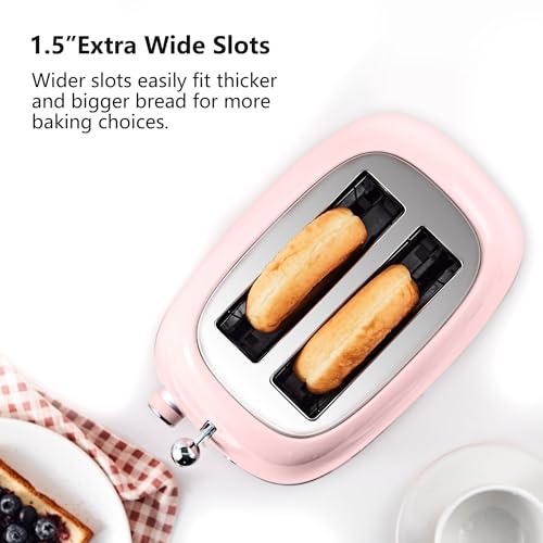 2-Slice-Toaster-Retro-Stainless-Steel-with-Bagel-Cancel-and-Defrost-Functions-6-Bread-Shade-Settings-Extra-Wide-Slots-and-Removable-Crumb-Tray-Pink