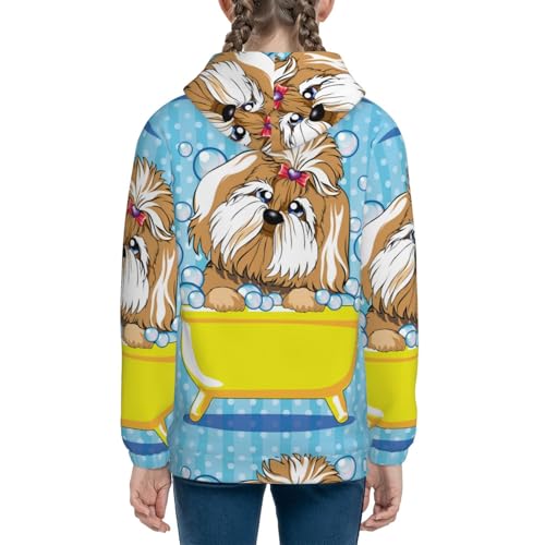 Dog Takes a Bath in the Bathtub Kids Pullover Hoodies Boys Sweatshirts Girls Athletic Clothes with Pocket4