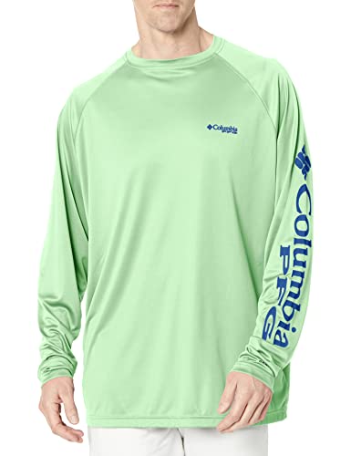 Columbia Men's Terminal Tackle Long Sleeve Fishing Shirt, Key West/Vivid Blue Logo, Large