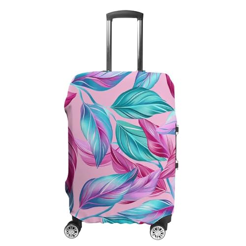 Cyan Leaf Pattern Luggage Cover Tsa Approved Suitcase Covers for Luggage Elastic Washable Suit Case Covers Anti-Scratch Travel Luggages Sleeve Suitcase Protector Fits 19-30 Inch Case(M)