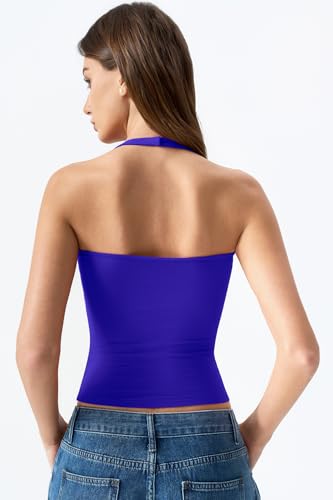 Image of QINSEN Womens Halter Top Double Lined Tank Top Sleeveless Open Back Slim fit Going Out Tops