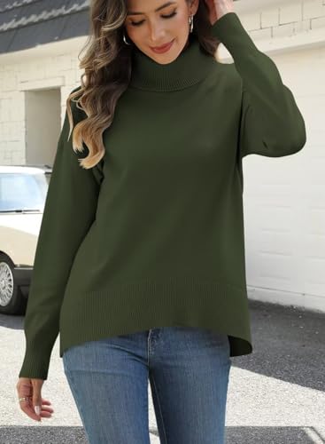 Image of ANFTFH Womens Turtleneck Sweater 2025 Ribbed Knit Top Pullover Sweaters