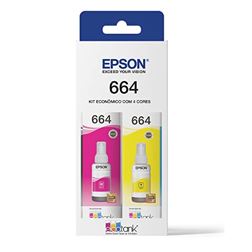 Kit de Garrafas de Tinta Original Epson EcoTank T664 - Magenta, Amarelo, Ciano, Preto