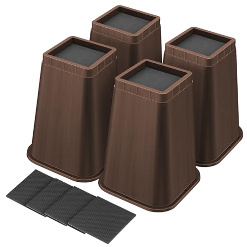 shouwuhho Bed Risers 8 Inch Heavy Duty, Furniture Risers Lifts 12" 8" 4" for Table, Desk Leg, Sofa, Couch, Adjustable Bed Frame Risers Supports Up to 6,000 Lbs, Brown, 4 Pack