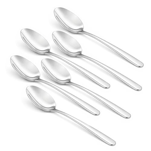 Image of Culinex 18 /8 Premium Stainless Steel 7.5 inch All Purpose Spoon Set of 6 for Dining Table, Kitchen | Heavy, Rustproof, Designer Silver Flatware By thinKitchen (Dora Series)