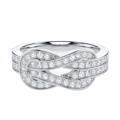 THELANDA Genuine Moissanite or Simulated Diamond Tie The Love Knot Infinity Promise Ring Wedding Band For Women