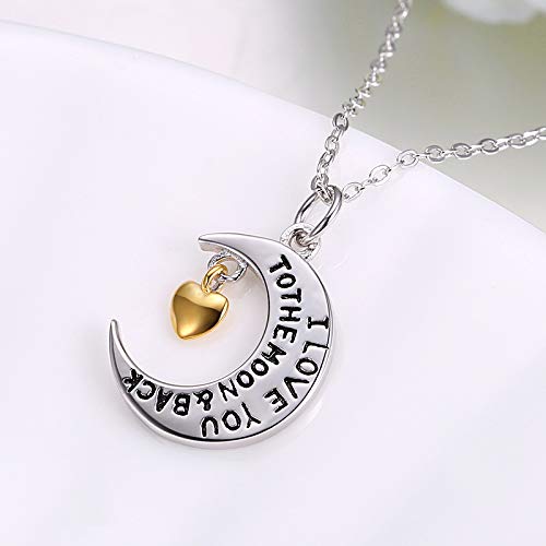 Collier en argent Sterling S925 gravé d'une lune poétique et durable