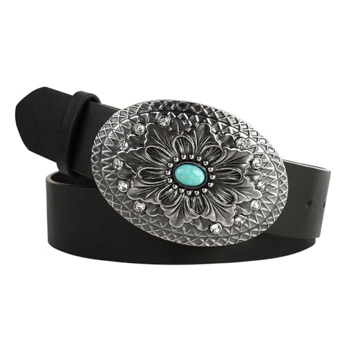 Women's Western Genuine Leather Belt Turquoise Buckle Cowgirl Country Style