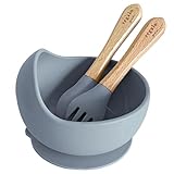 regalo ベビー食器 ラウンドボウルセット 食品衛生検査済み 離乳食 電子レンジOK シリコン 食洗機対応 吸盤付き (ダスティーブルー)