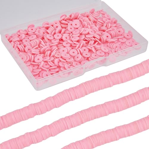 SUNNYCLUE 1 Box 1000PCS+ Pink Polymer Heishi Beads 6mm Flat Round Clay Beads Small Mini Refill Disc Vinyl Spacer Loose Beads Bulk for Jewellery Making DIY Bracelets Necklace Chocker Craft Supplies