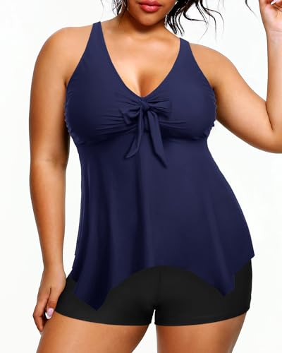 Holipick 2 Piece Plus Size Swimsuits for Women Tankini Bathing Suit Swimwear Tummy Control Flowy Tops and Boyshorts Modest4