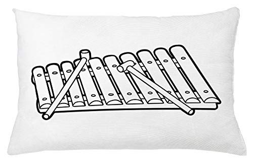 Lunarable Music Throw Pillow Cushion Cover, Simple Lines Cartoon Drawing Style Image of Musical Instrument Monochrome Art Print, Decorative Rectangle Accent Pillow Case, 26