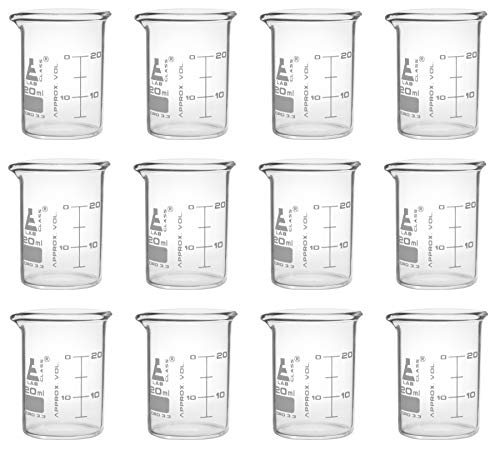 Gobelets 20 ml verre borosilicate gradués lot de 12 récipients forme basse Eisco Labs