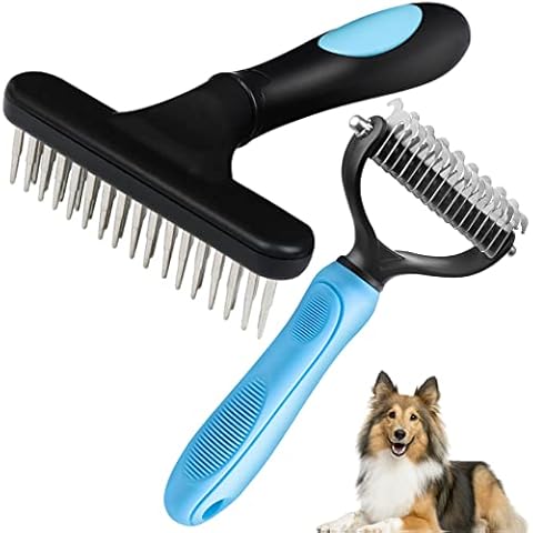 Long-Haired Dematting Tool Set: Undercoat Rake, Deshedding Comb with Stainless Steel Pins for Dogs and Cats Cover