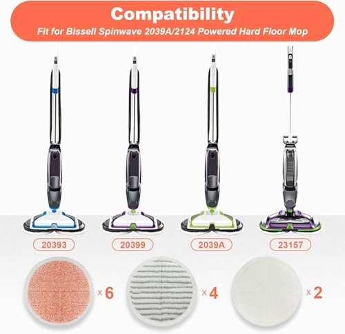 Replacement Pads For Bissell Spinwave Mop: 16 Pads for Bissell Spinwave/Spin Wave/Crosswave,Expert/Pet/Cordless Hard Floor,2124 20393 2039a 20399 2039w 23159 23157 Spin Mop Cleaner Scrub/scrubber pads
