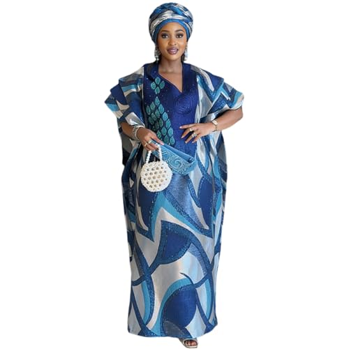 Image of HD African Print Dress for Woman Embroidery Pattern Maxi Dress