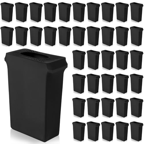 Image of Windyun 40 Pcs 23 Gallon Spandex Stretchable Trash Can Cover Wedding Party Fundraiser Decorations for Home Garden (Not Include Trash Can) (Black)