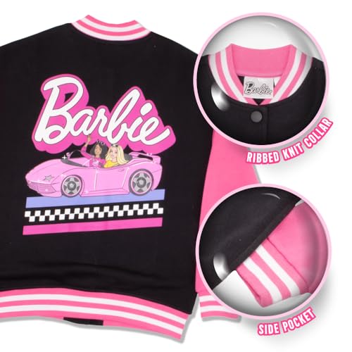 Barbie Girls Varsity Button-Up Bomber Jacket - Fashion Fleece Jacket with Convertible Car Design for Kids3