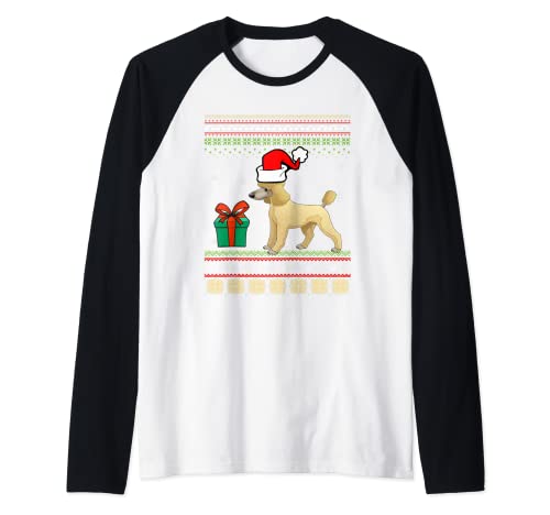 Poodle Dog Santa Hat Ugly Christmas Funny Dogs Lovers Xmas Camiseta Manga Raglan